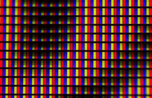a multicolored screen with a black background